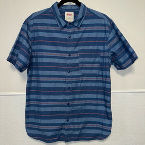 Vans Striped Button-Up Shirt Men's Size Medium Short Sleeve Blue Cotton Casual
